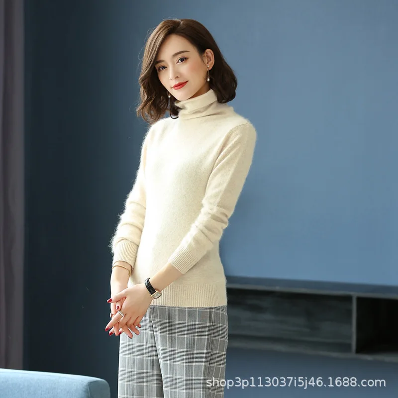 

Autumn And Winter New Style Heap Collar Mink Sweaters Women's Solid Color Pullover Warm Sweater Slim Fit Base Sweater