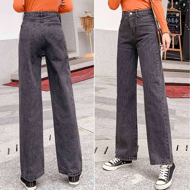 

2019 Autumn New High Waist Loose Nine Points Straight Wide Leg Jeans Women