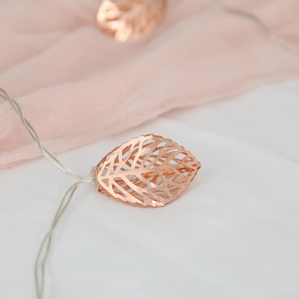 Party Decor Rose Gold leaf shape Battery led String Lights, holiday Festival Decor Lights, Christmas lighting decoration