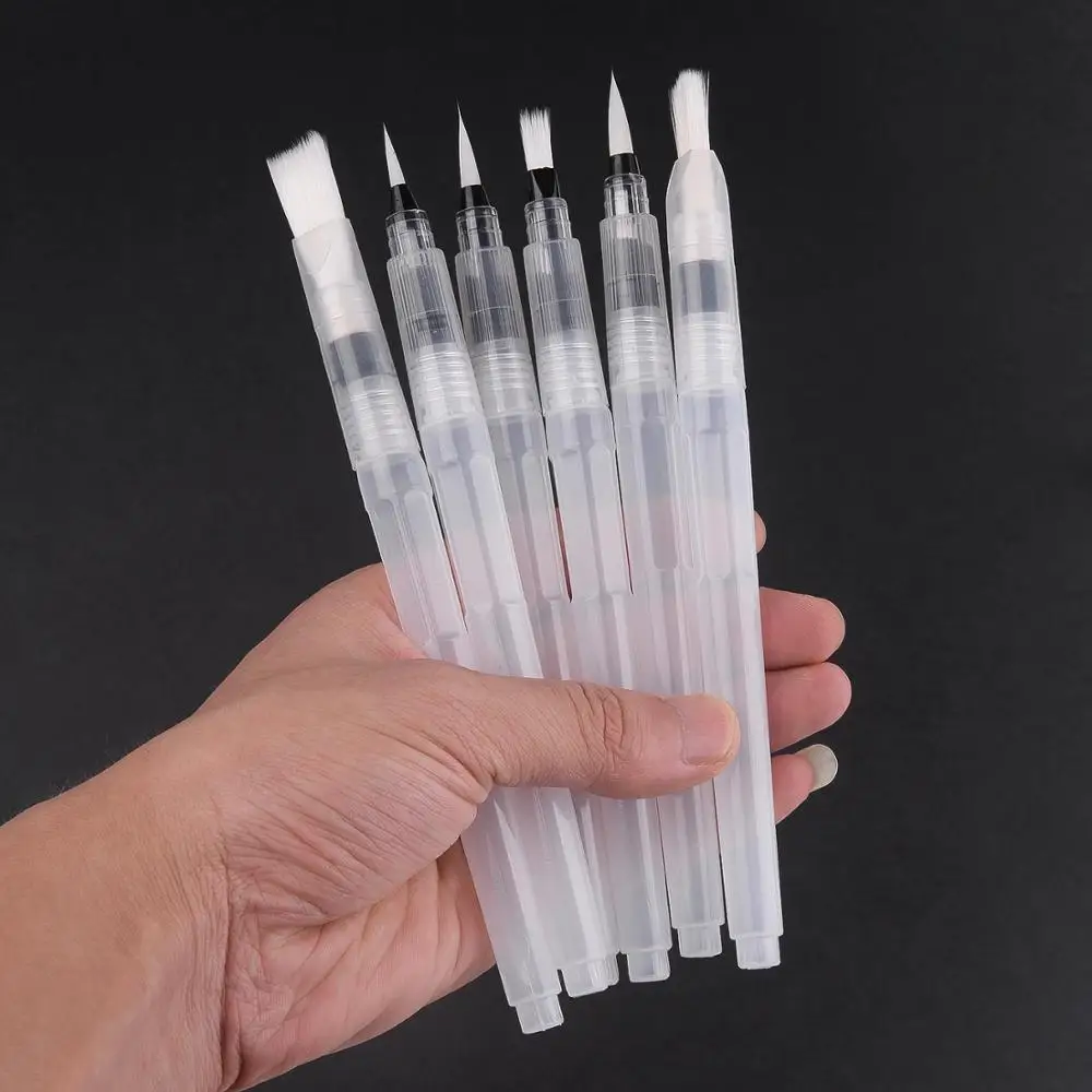 6 Pcs Self Moistening Watercolor Brush Set Soft Nylon Hair Water Brush Pen for Calligraphy Acrylic Gouache Painting Art Supplies