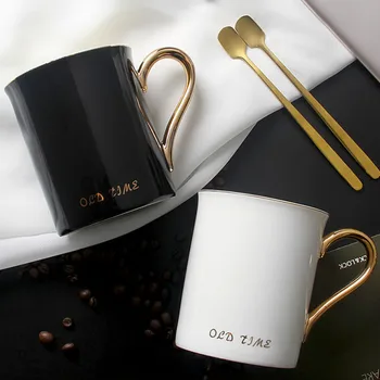 

Simple Nordic Coffee Mug with Spoon Lid Large Capacity Modern Creative Ceramic Couple Espresso Mug Office Caneca Drinkware DA60M