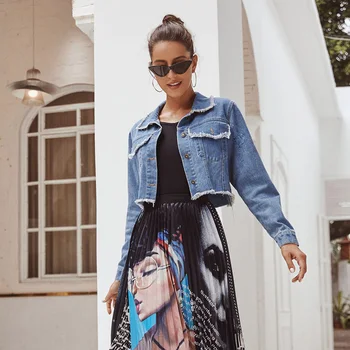 

Women Casual Slim Long Sleeve Burr Washed Retro Denim Blue Short Jacket Coat Ladies Pockets Buttons Punk Style Outwear SJ4793U