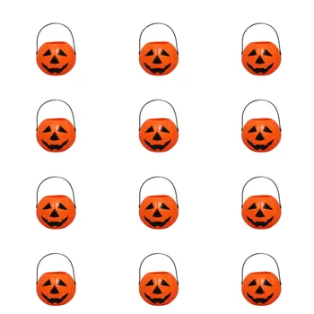 

12PCS Mini Plastic Eco-Friendly Trick Or Treat Cute Pumpkin Pail Candy Holder Candy Bucket For Kids Decoration Party Halloween