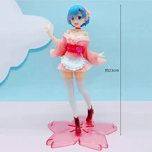 

23 Cm Anime Character Cherry Blossom Kimono Beautiful Girl Remlam Model Doll Movable Figure Standing Collection Toy Gift