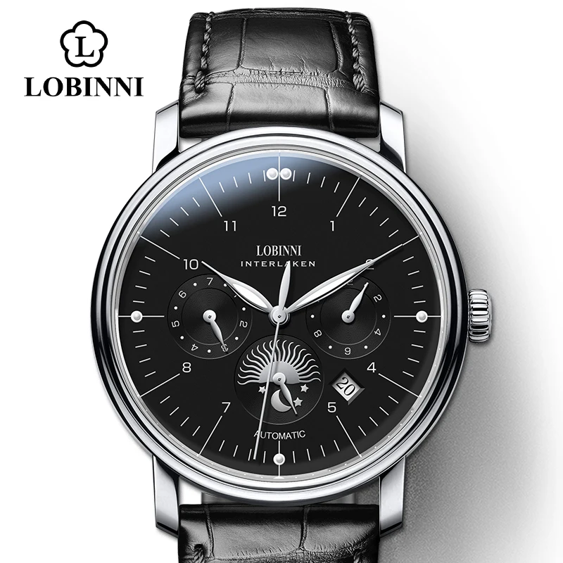 Silver-Black-black-s LOBINNI швейцарские часы мужские люксовый бренд Мужские часы автоматические механические сапфировые часы деловые и модные водонепроницаемые - Цвет: Silver-Black-black-s