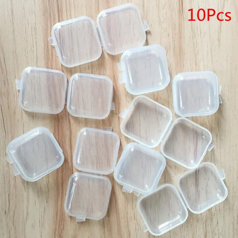 10Pcs Mini Plastic Storage Box Transparent Jewelry Storage Case Earrings Rings Finishing Boxes Small Items Storage Container