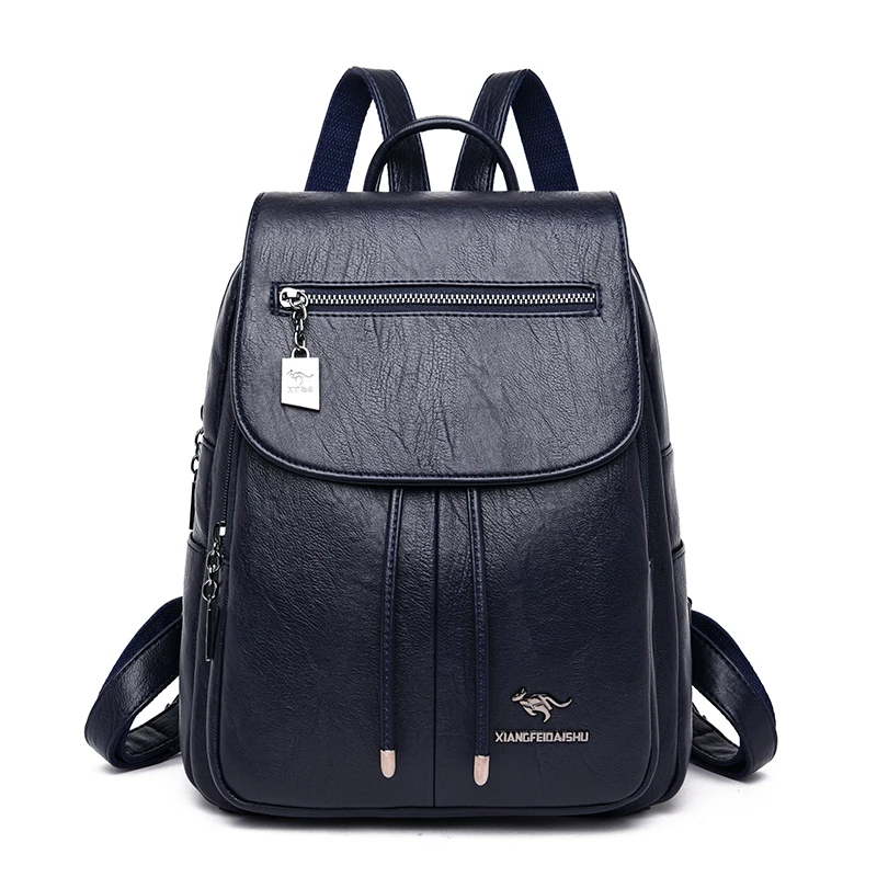 Модный рюкзак женский рюкзак сумка через плечо кожаный рюкзак противоугонные большие школьные сумки для девочек-подростков Mochilas Mujer - Цвет: Blue