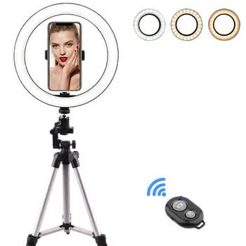 

10inch Selfie Ring Light with 39.40inch Tripod Stand & Phone Holder for Makeup Live Stream Light, LED Camera Ring Light With USB