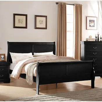 

Modern Style Simple Bed Frame Bedroom Furniture Queen Bed Black Strong Construction 90" X 62" X 47"H