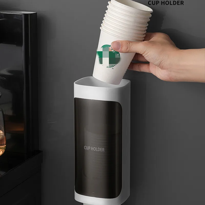 Wall Mounted Disposable Paper Cup Dispenser Pull Type Plastic Cup Holder Anti-Dust Storage Rack Office Tumbler Holders Kitchen