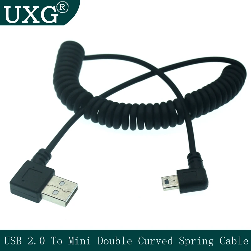 

1 шт., спиральный переходник с разъемом USB 2,0 А на Mini USB, 5 контактов, под прямым углом 90 градусов, 5 футов, для mp3-плееров, цифровых камер