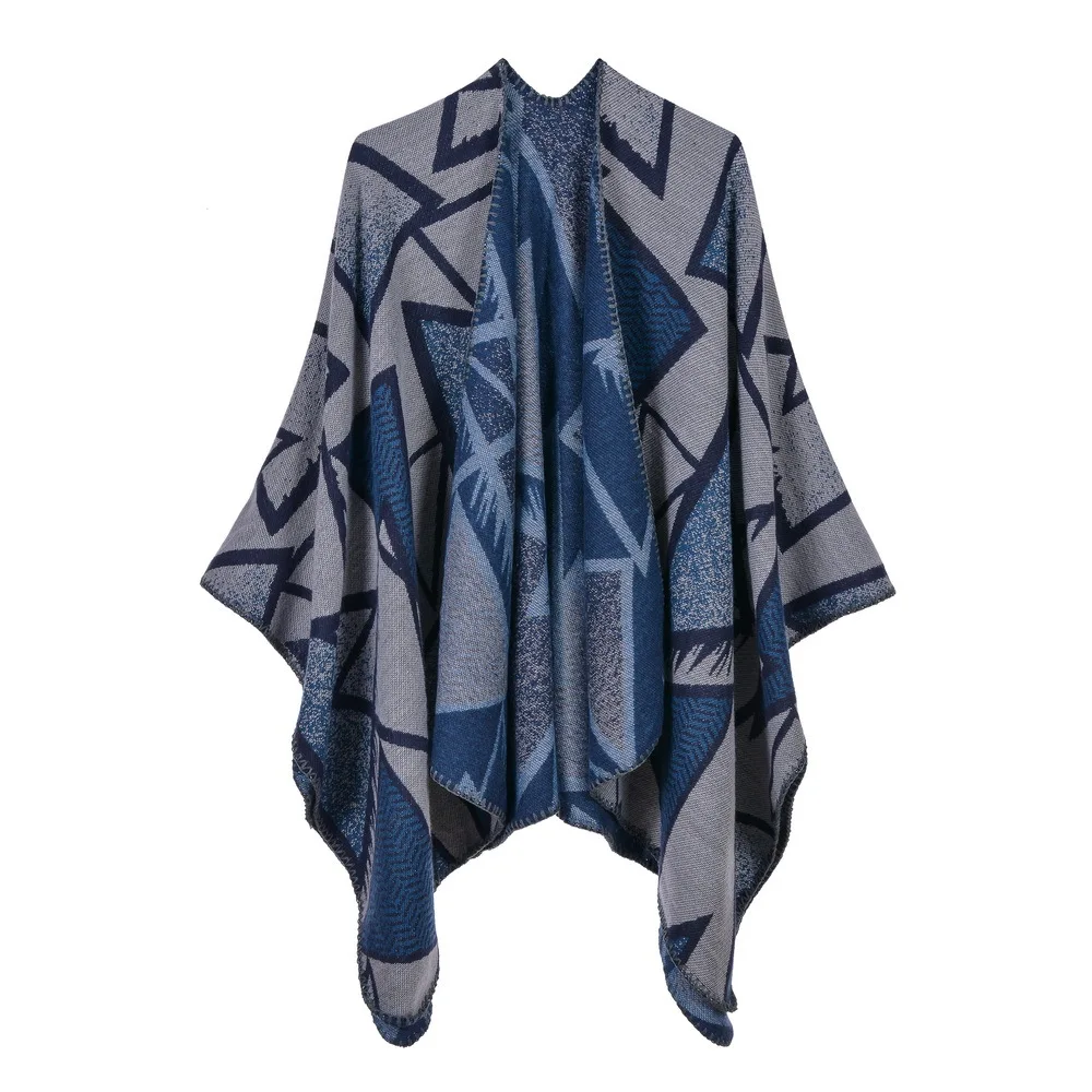 Женская модная шаль с геометрическим треугольником, многоцелевой плащ для путешествий, плотный вязаный клетчатый плащ