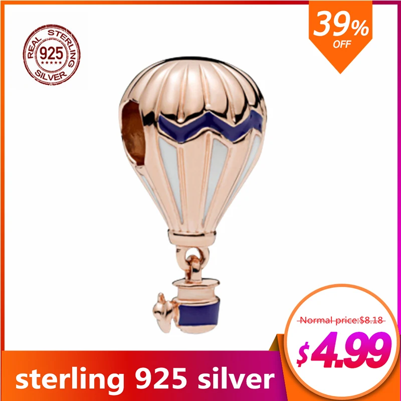 

New Arrival 100% 925 Sterling Silver Beads, Blue Hot Air Balloon Charms,Rose fit Original Pandora Bracelets Women DIY Jewelry