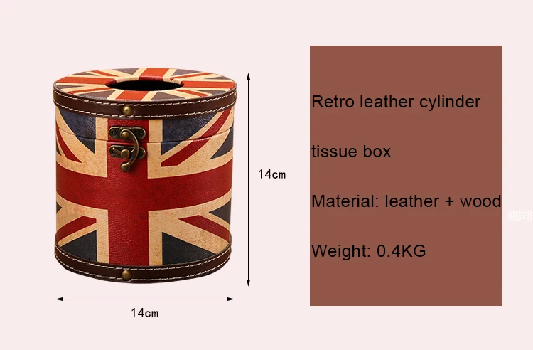 Nordic Vintage Tissue Boxes Round Leather Luxury Creative Napkin Box  National Flag Toilet Paper Roll Boite Mouchoir Room Decor