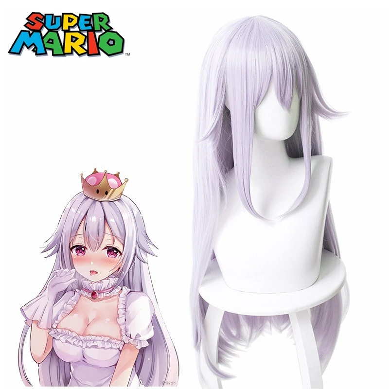 Bowsette Booette принцесса Тереза 3" Длинные прямые серебряный белый парик для косплея+ парик