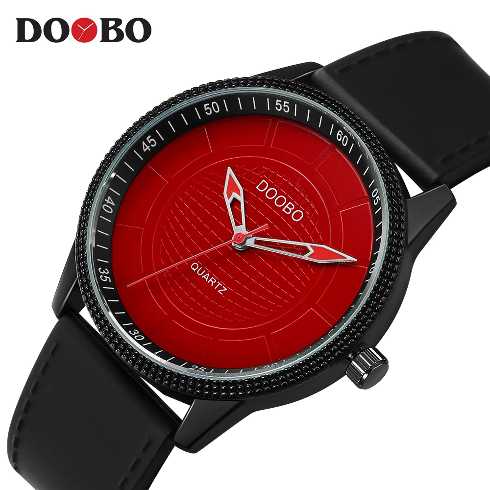 Мужские часы Топ бренд класса люкс DOOBO мужские часы кожаный ремешок модные кварцевые часы повседневные спортивные наручные часы Дата часы Relojes - Цвет: D026 red
