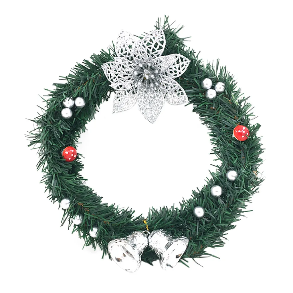Серебристый Christmas Wreath Front Door Decorations Garland Winter Hanging Ornaments Merry Christmas Decoration Spring Wedding Wreath - Цвет: Серебристый