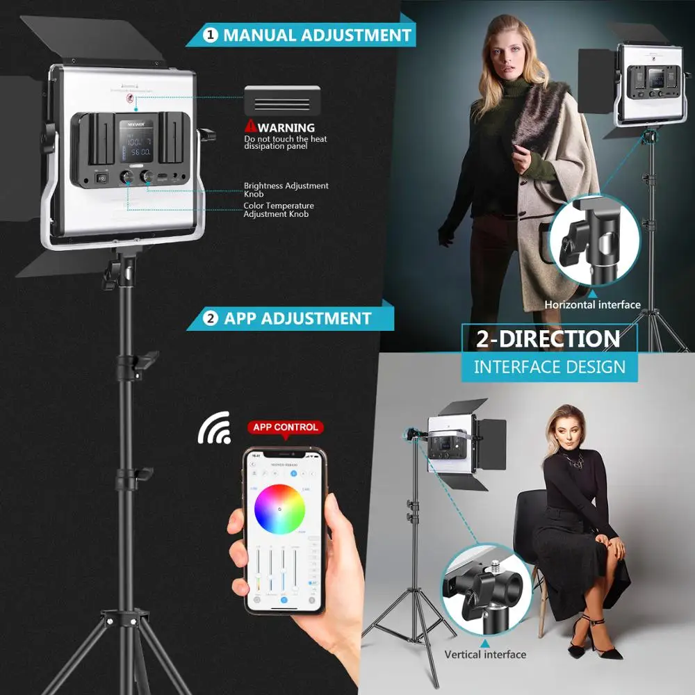 US $222.99 Neewer 3 Packs 660 RGB Led Light With APP Control Photography Video Lighting Kit With Stands And Bag 660 SMD LEDs CRI95