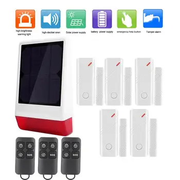 

alarme residencial 433MHZ Wireless Solar Siren Burglar Security Alarm System 5 Door Magnet 3 Remote Control