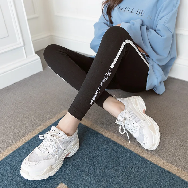 

2019 Korean-style Fashion Spring Summer Maternity Clothes Embroidery Sporty Leggings Pregnant Women Maternity Pants Trousers