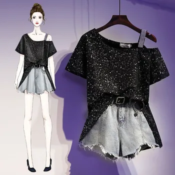 

Single/large size women's 200-pound fat sister summer suit, two-piece shorts