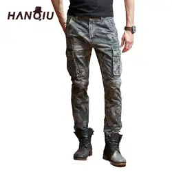 HANQIU Merk heren Камуфляжный карго Broek Mode Pure kateen Homme Broek Militaire многокарманный Повседневный Mannelijke брюки