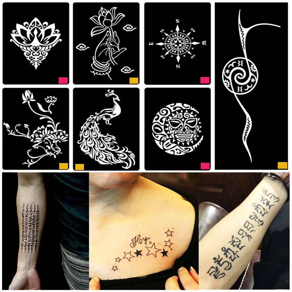 Free shipping 100 pcs Mixed Design Stencils for Body Painting Glitter  Temporary Tattoo - AliExpress