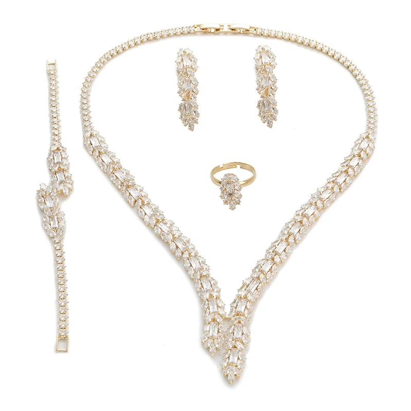 Jewelry Set HADIYANA Gorgeous Vintage Ladies Wedding Party Engagement Necklace Earrings Ring Bracelet Set BN7945 Bijoux Mariage