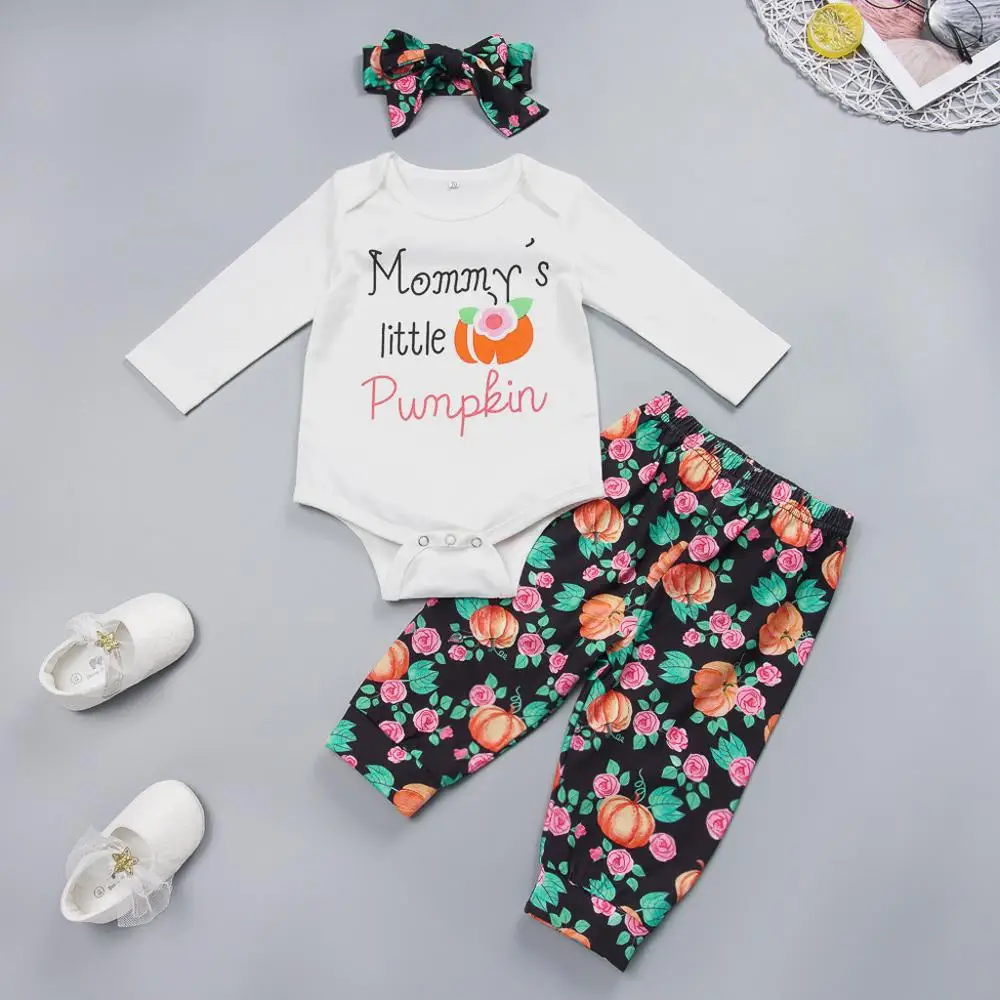 

Toddler Infant Babys Girls Halloween Long Sleeve Letter Print Romper+Pimpkin Pant+Hat Outfit
