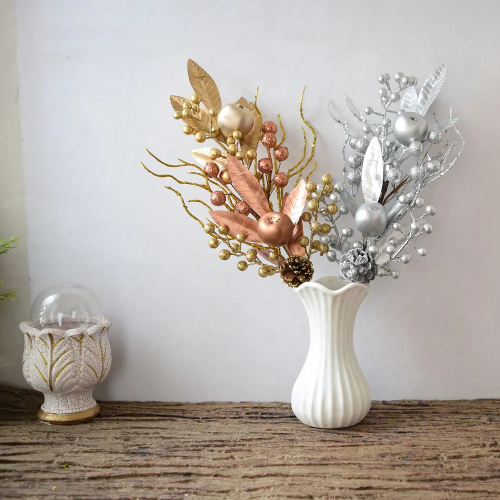Gold Silver Simulation Berry Stems Plant Ginkgo Dried Flower Fruit Branch Jane Decoration Christmas Furnishing Photo Prop | Дом и сад