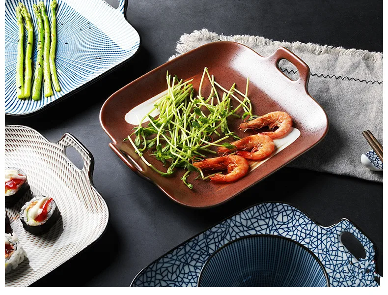 9 Inch Japanese-style Square Tableware Ceramic Dinner Plate Dish Porcelain Dessert Plate Dinnerware Cake Plate