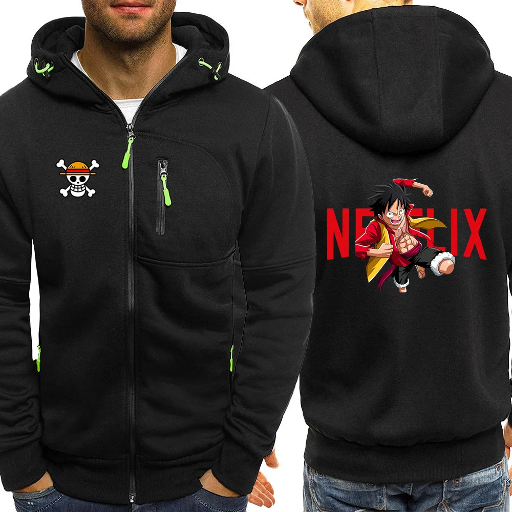 Zipper Hoodies Sweatshirt Luffy One-Piece Jacket Coat Fleece Japanese Anime Streetwear Men