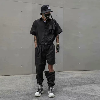 

Male Streetwear Hip Hop Fashion Loose Clothing Mens 2020 Detachable Zipper Shorts Overalls