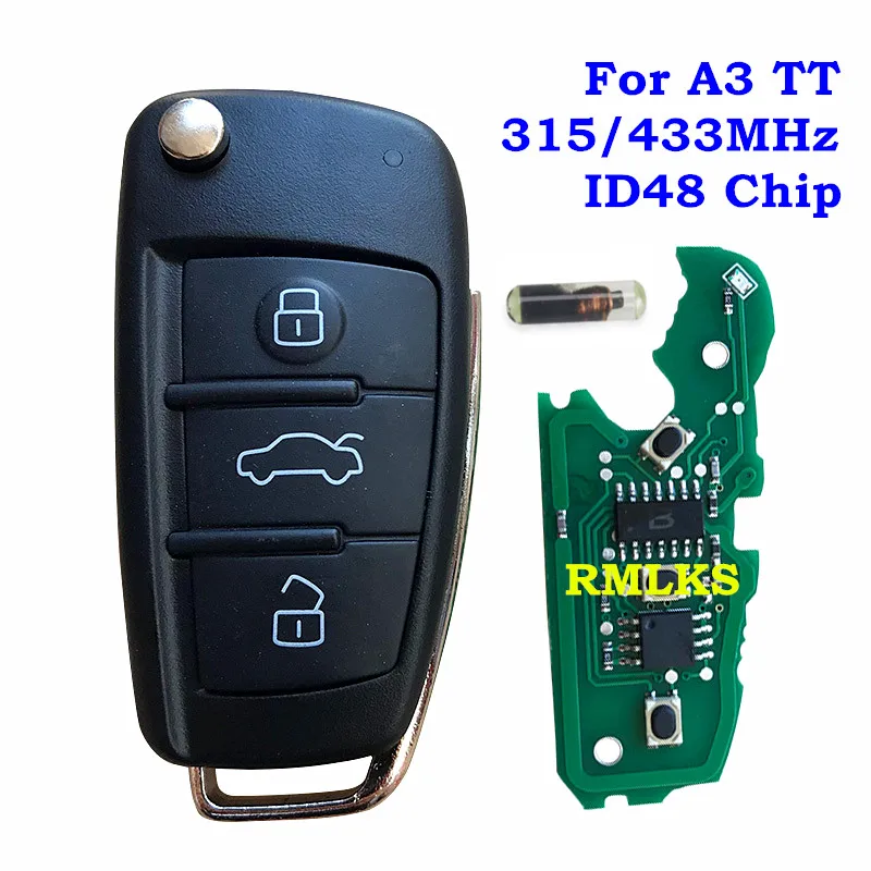 Flip Remote Key Fob 315MHz 433MHz ID48 Chip Fit For Audi TT A4 3 Buttons Folding HU66 Blade | Автомобили и мотоциклы