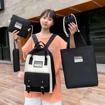 5 pcs sets canvas School Bags For Teenage Girls Women New Trend Female Backpack Nylon Women Backpack Child Student Shoulder Bag 1