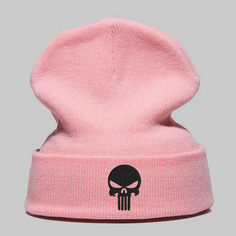 Шапка Skullie, шапка, смутная зима, вышивка, крутой панк, для мужчин, женщин, мальчиков, девочек, подростков, уличный танец, череп, Скелтон, черный, белый, розовый