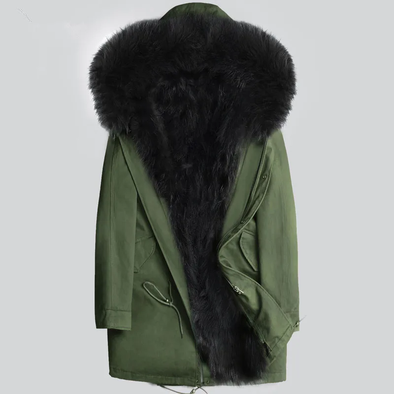 Пальто из натурального меха, Мужская парка, зимняя куртка, Мужская одежда, натуральный мех енота, пальто, Теплые Длинные куртки размера d размера плюс 5xl LSY80391