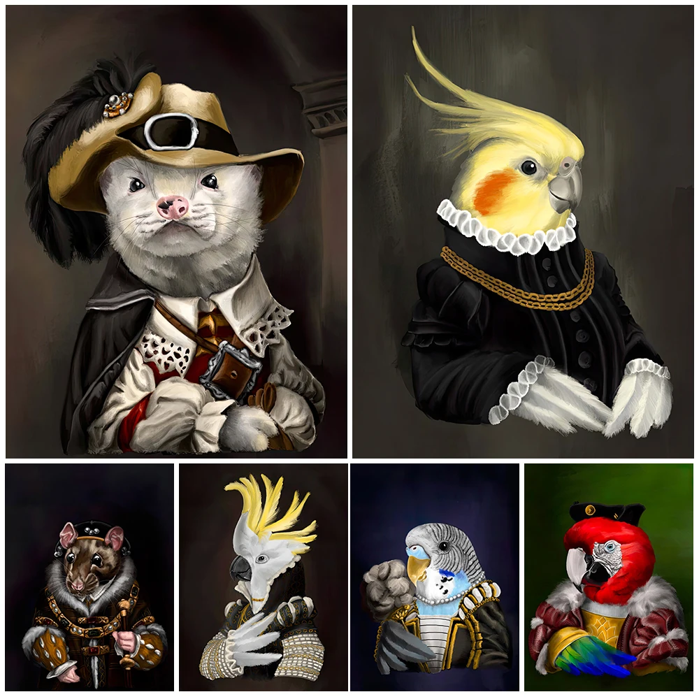 

Cute Animal Parrot Rabbit Pet Dog Cat Nordic Poster Wall Art Canvas Painting Wall Pictures For Living Room Unframed