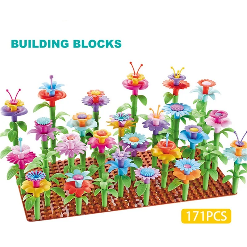 DIY Dream Garden Series Girls Flower Interconnecting Blocks Toys Educational Assembly Blocks Christmas birthday gifts
