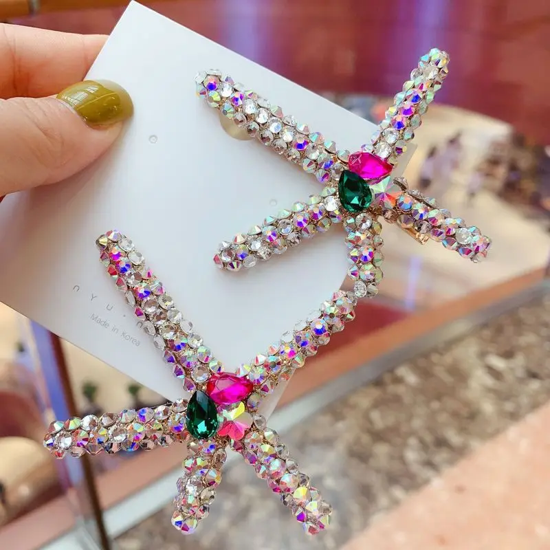 

Summer Korean Fashion Temperament Girl Women's Hair Accessories Simple Exquisite Colorful Rhinestone Duckbill Clip Headwear