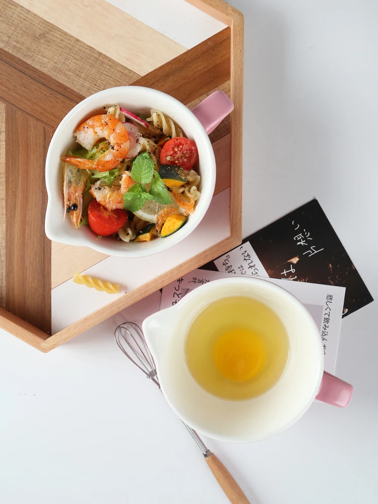 Чаша для смешивания с керамической ручкой маленькая Бытовая чаша яиц острый рот