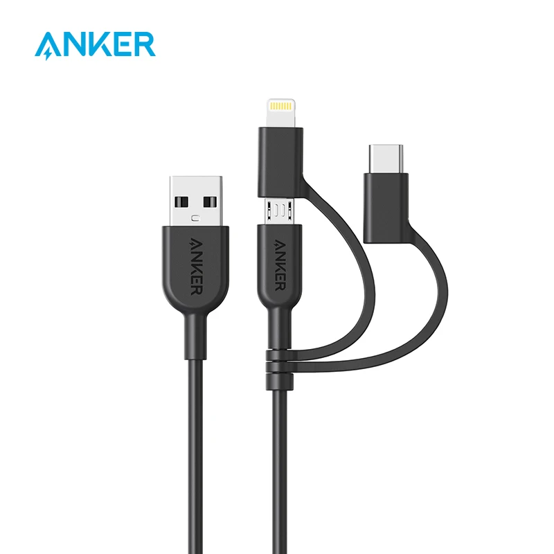 Anker Powerline II 3-in-1 Cable, 3ft Lightning/Type C/Micro USB Cable for iPhone, iPad, Huawei, HTC, LG, Samsung Galaxy, xiaomi