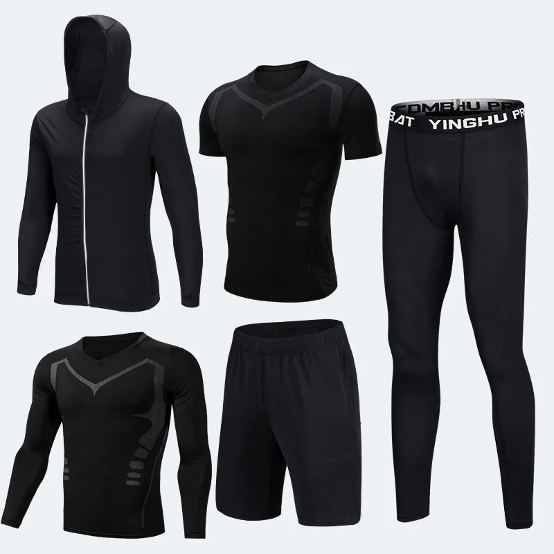 New 5 Pcs/Set Men's Tracksuit Sports Suit Gym Fitness Compression Clothes Running Jogging Sport Wear Exercise Workout Tights