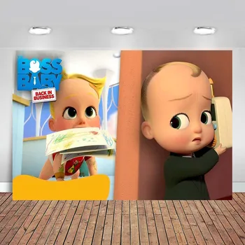 

Baby Boss Photography Backdrop Baby Shower 1st Birthday Party Photo Background White Blue Striped Vinyl Photo Booth Prop