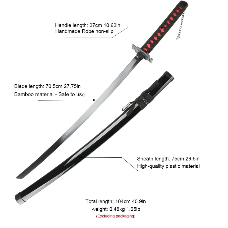 41 inch Kurosaki Ichigo Katana Black Wood Blade Zangetsu Decorative High Quality Cosplay Prop with Sword holder and belt 3