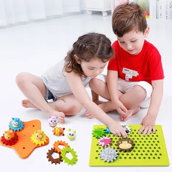 

Children 3D Wooden Magic Gears Building Blocks Bricks DIY Funny Cartoon Animals Assembling Toy For Kids Educational Toy Gift