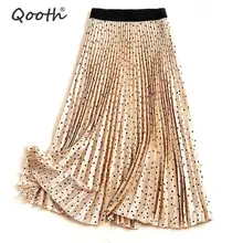 Qooth модная женская винтажная миди плиссированная юбка в горошек Высококачественная элегантная шикарная бежевая черная летняя Осенняя юбка QH2000