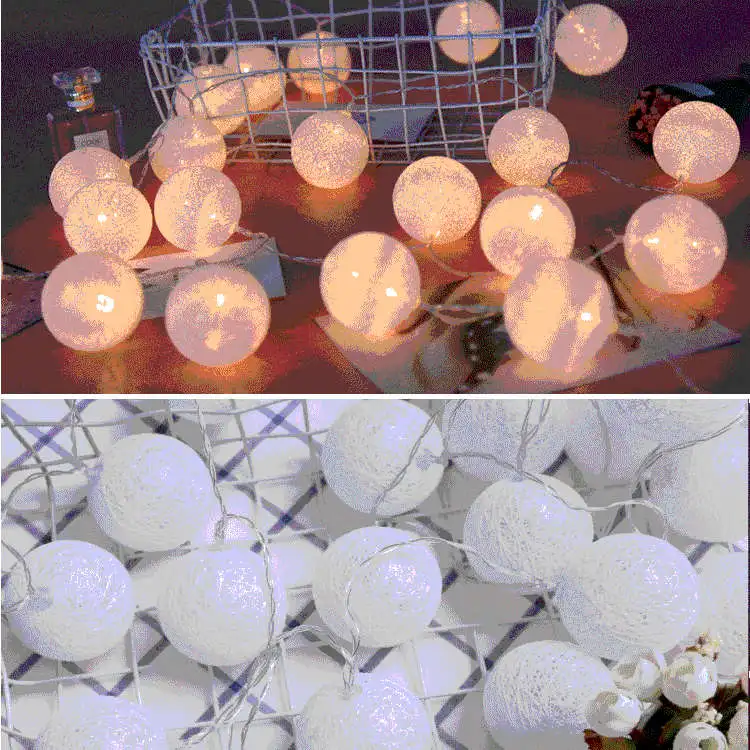 20 ватных шаров 3 м гирлянды USB светодиодный фонарь для спальни дома комнаты украшения на батарейках лампы для дома Рождественская гирлянда - Испускаемый цвет: Pure White
