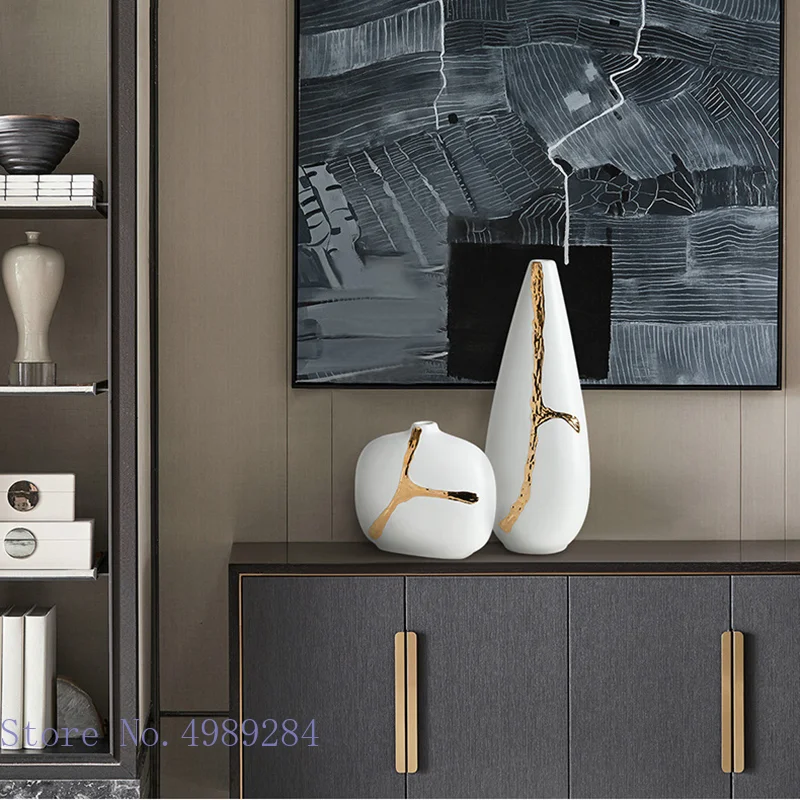 Creativity White Ceramic Vase Golden Branches Flower Arrangement Hydroponics Modern Home Decoration Wedding Flower Vase 3