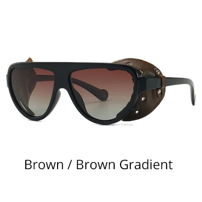 Ralferty солнцезащитные очки в стиле ретро, стимпанк Мужские поляризационные женские классные готические панк кожа с заклепками рейверская Праздничная очки винтажные солнцезащитные очки C0089 - Цвет линз: Brown - Brown